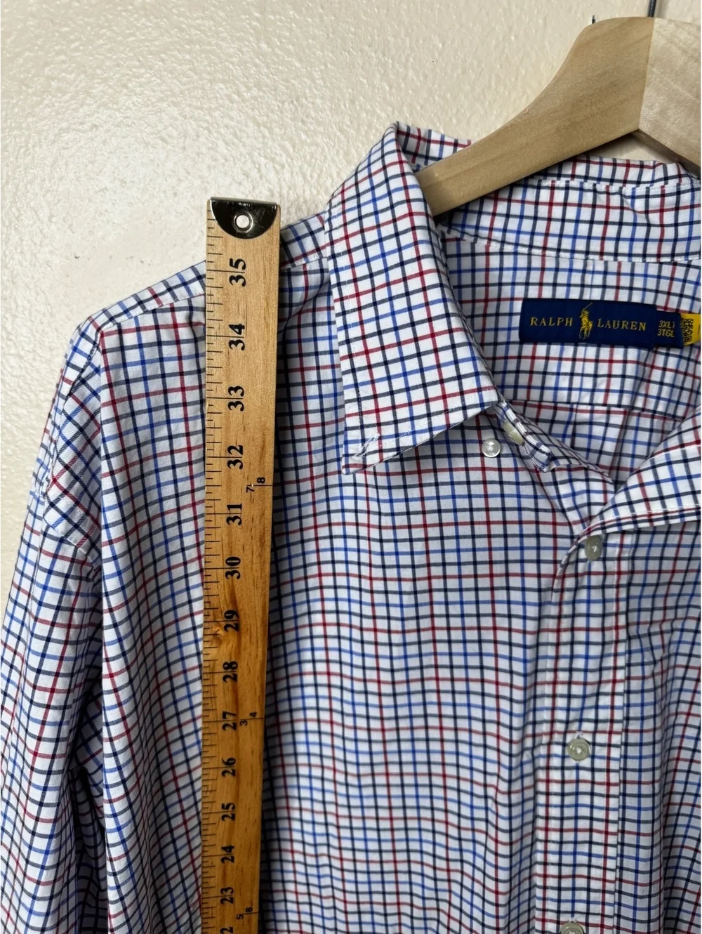 Ralph Lauren Men’s 3XLT White Blue Red Plaid Stretch Button Down Shirt Pony Logo
